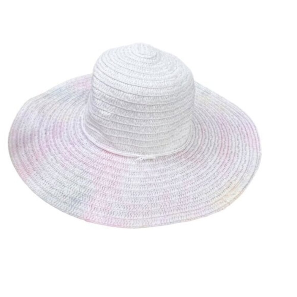 Womens Floppy Sun Hat Wide Brim White Pastel Colors Beach Vacation Pool Travel